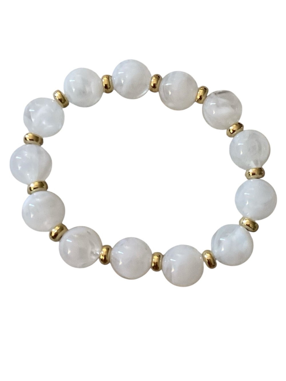 Boho Style White/Gold Beaded Stretch Bracelet (NWT)